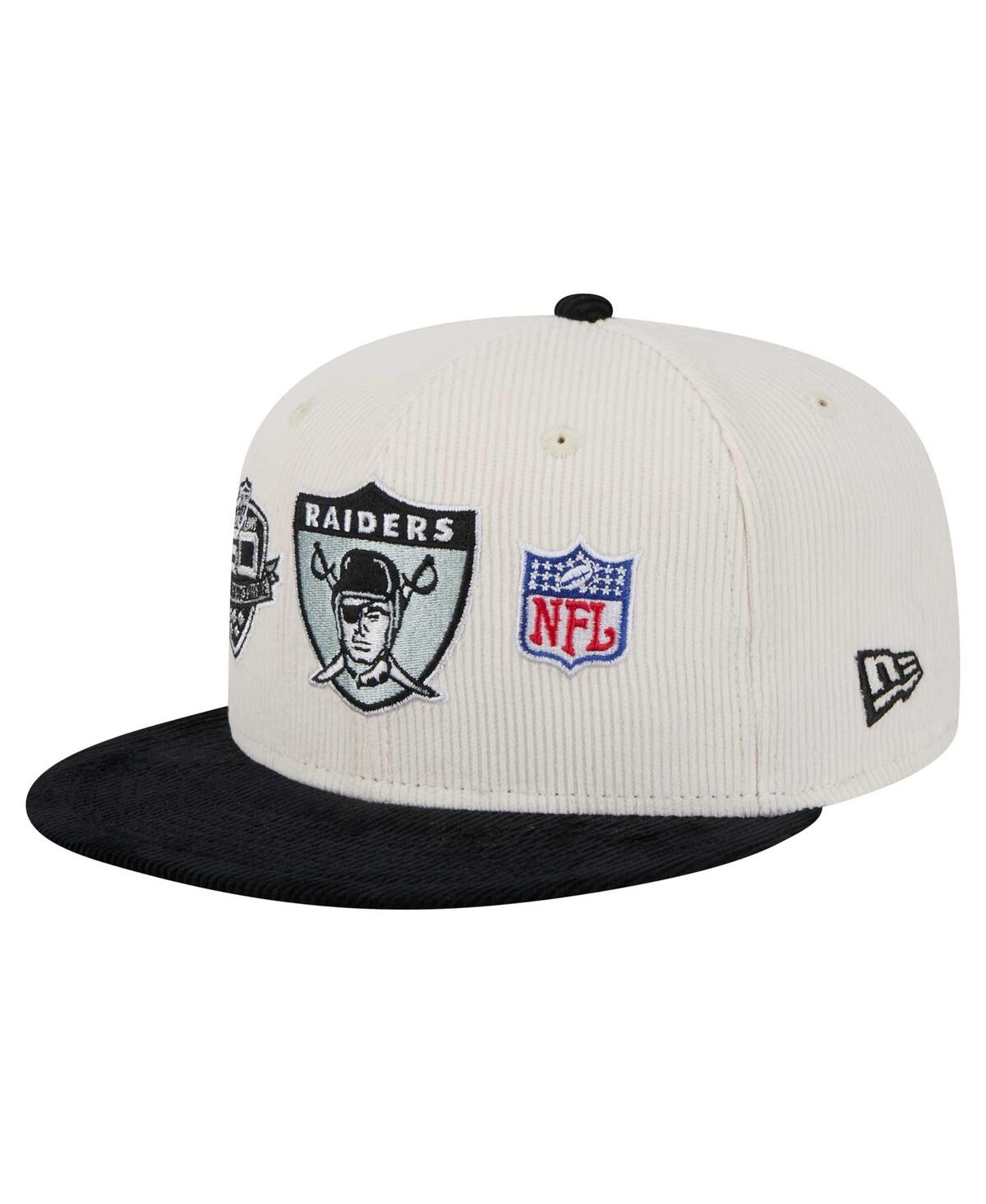 NEW ERA MEN'S CREAM/GRAY LAS VEGAS RAIDERS THROWBACK CORDUROY 59FIFTY FITTED HAT