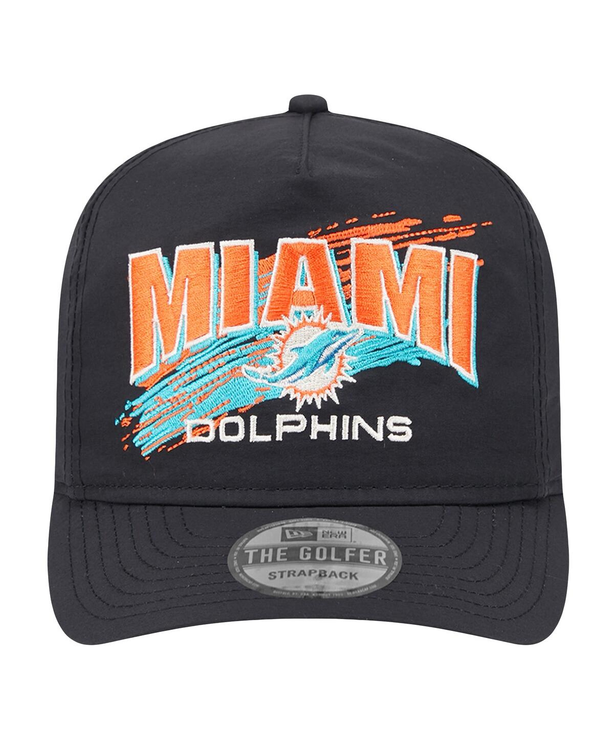 NEW ERA MEN'S BLACK MIAMI DOLPHINS THROWBACK BRUSH GOLFER SNAPBACK HAT 