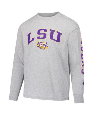 Big Boys and Girls Gray LSU Tigers Distressed Arch Over Logo Long Sleeve T-Shirt