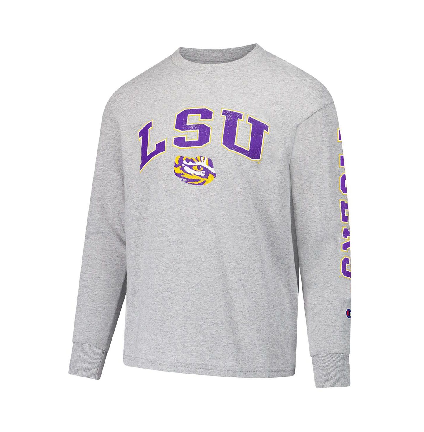 Детская футболка Champion Gray LSU Tigers Distressed Arch Over Logo Long Sleeve — фото 2