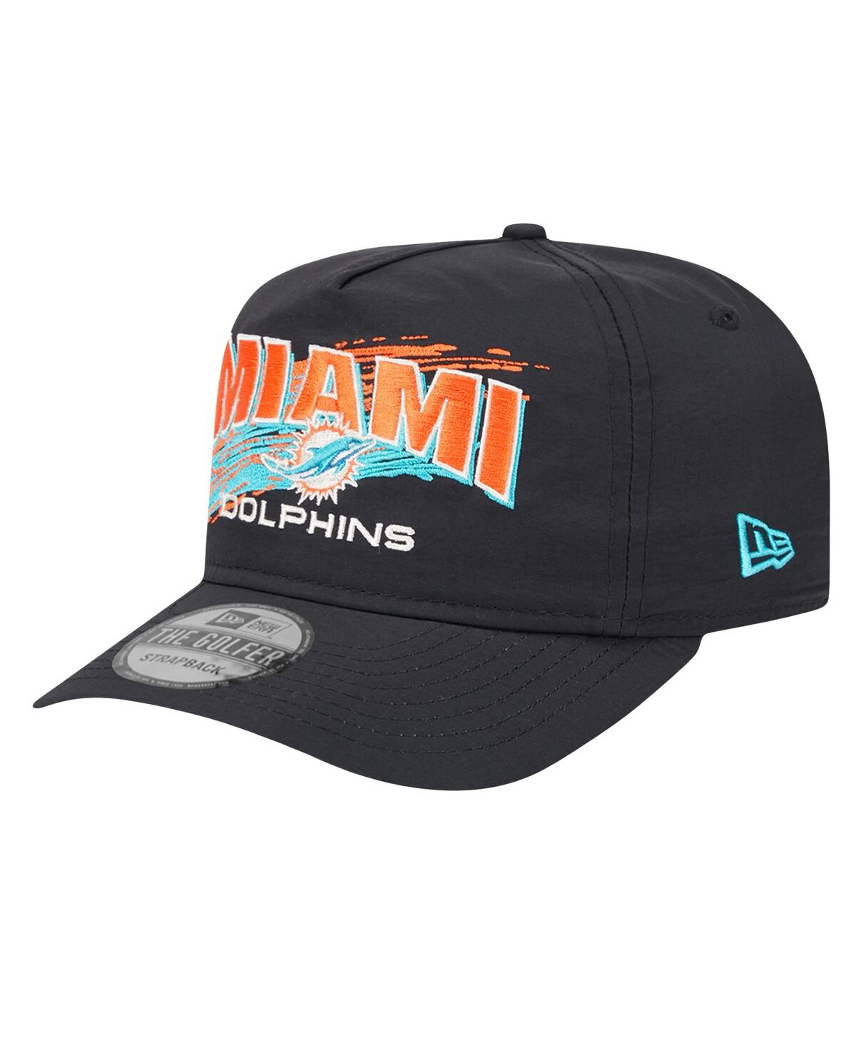 NEW ERA MEN'S BLACK MIAMI DOLPHINS THROWBACK BRUSH GOLFER SNAPBACK HAT 
