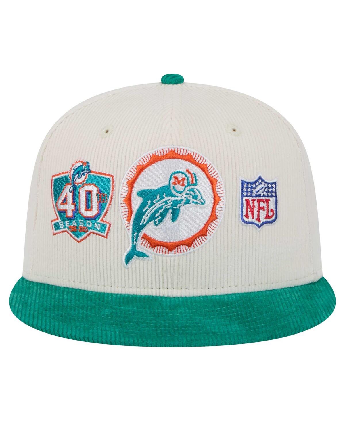 NEW ERA MEN'S CREAM/AQUA MIAMI DOLPHINS THROWBACK CORDUROY 59FIFTY FITTED HAT