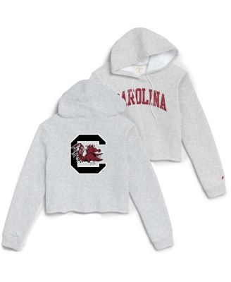 League Collegiate Wear - Women's Ash South Carolina Gamecocks 2-Hit 1636 Cropped Pullover Hoodie