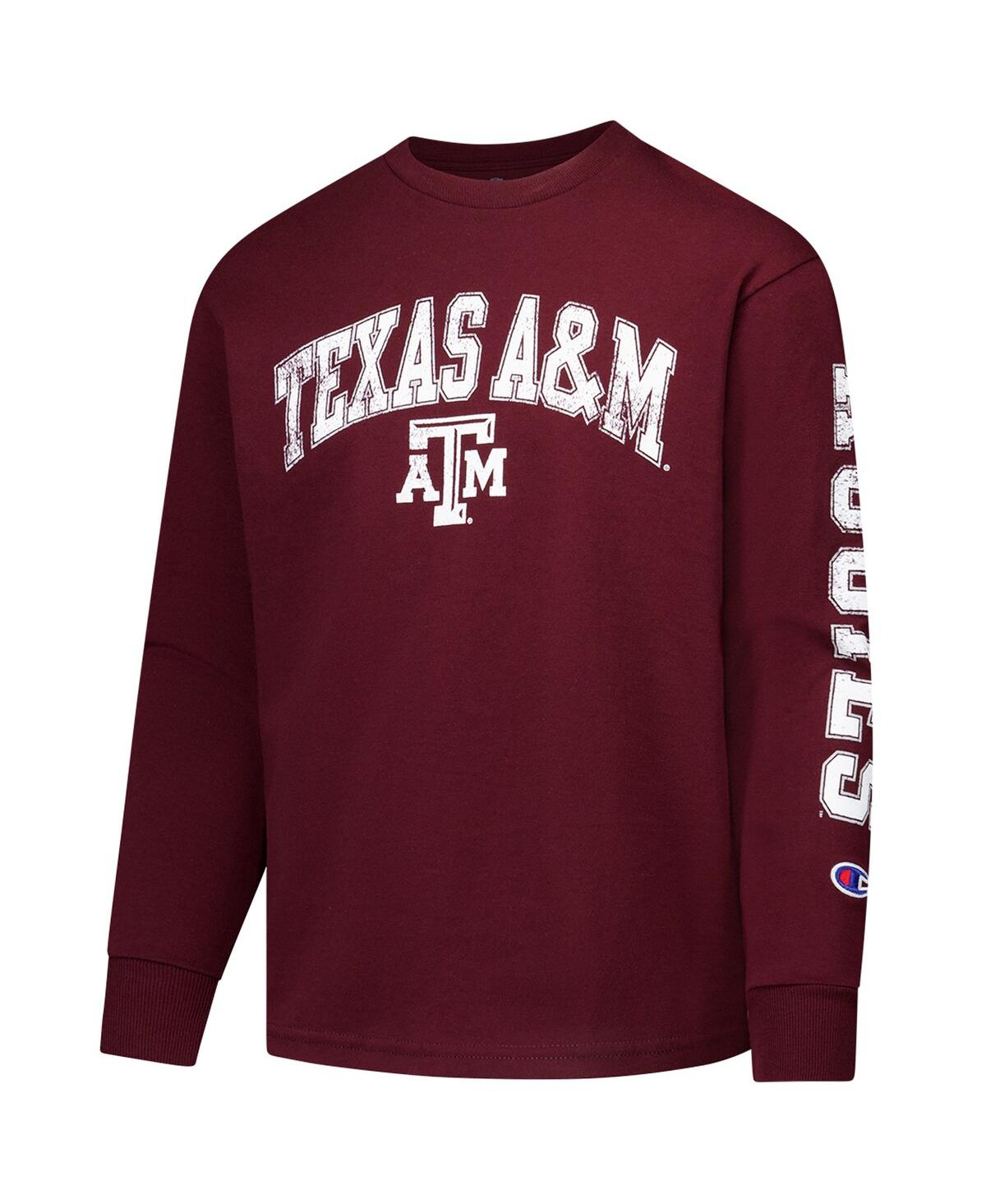 Champion Big Boys And Girls Maroon Texas A & M Aggies Distressed Arch Over Logo Long Sleeve T-shirt In Maroon