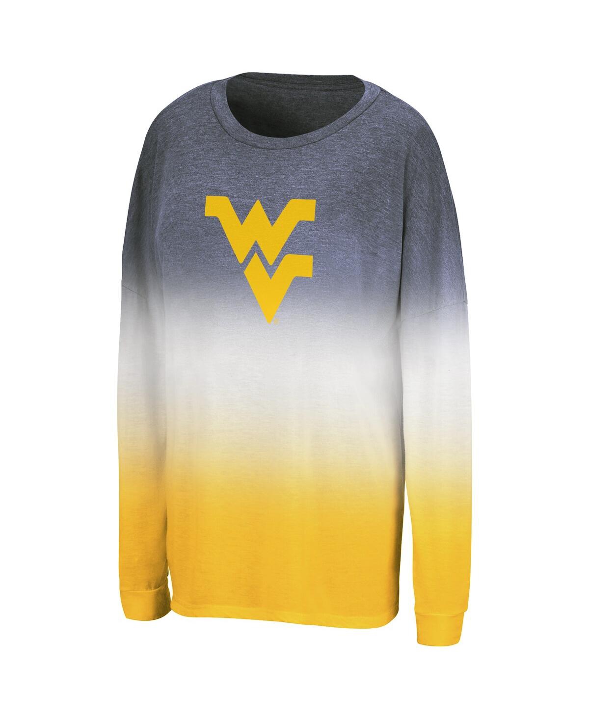 Colosseum Navy West Virginia Mountaineers Winkle Dip Dye Long Sleeve T-shirt In Navy,gold