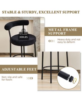 Bar Stools Set of 3, 24 Inches Modern Counter Height Bar Stools with Curved Back Metal Legs, Upholstered Tall Barstools