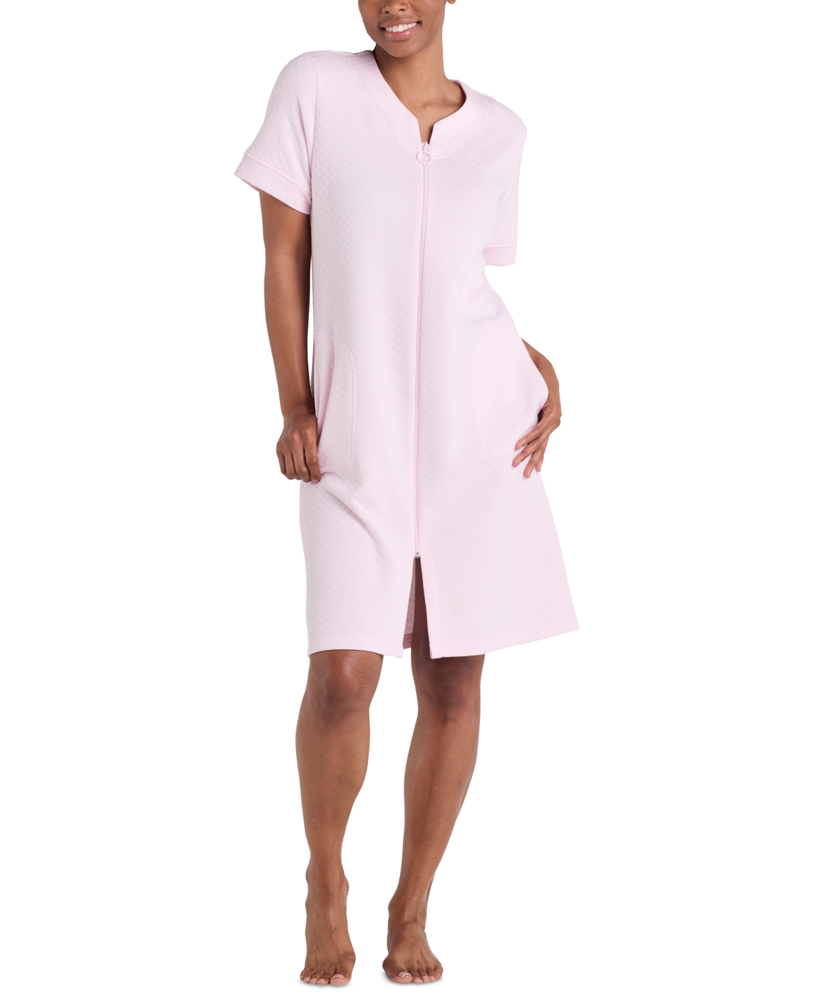 Women's Short-Sleeve Zip-Front Robe - Pink