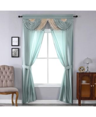 Satin Semi Sheer Complete 5 Piece Window in a Bag Attached Curtain Set