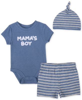 Baby Essentials - Baby Boys 3-Pc. Mama's Boy Bodysuit, Shorts, & Hat Set