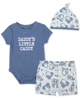 Baby Essentials - Baby Boys 3-Pc. Dad's Little Caddy Bodysuit, Shorts, & Hat Set