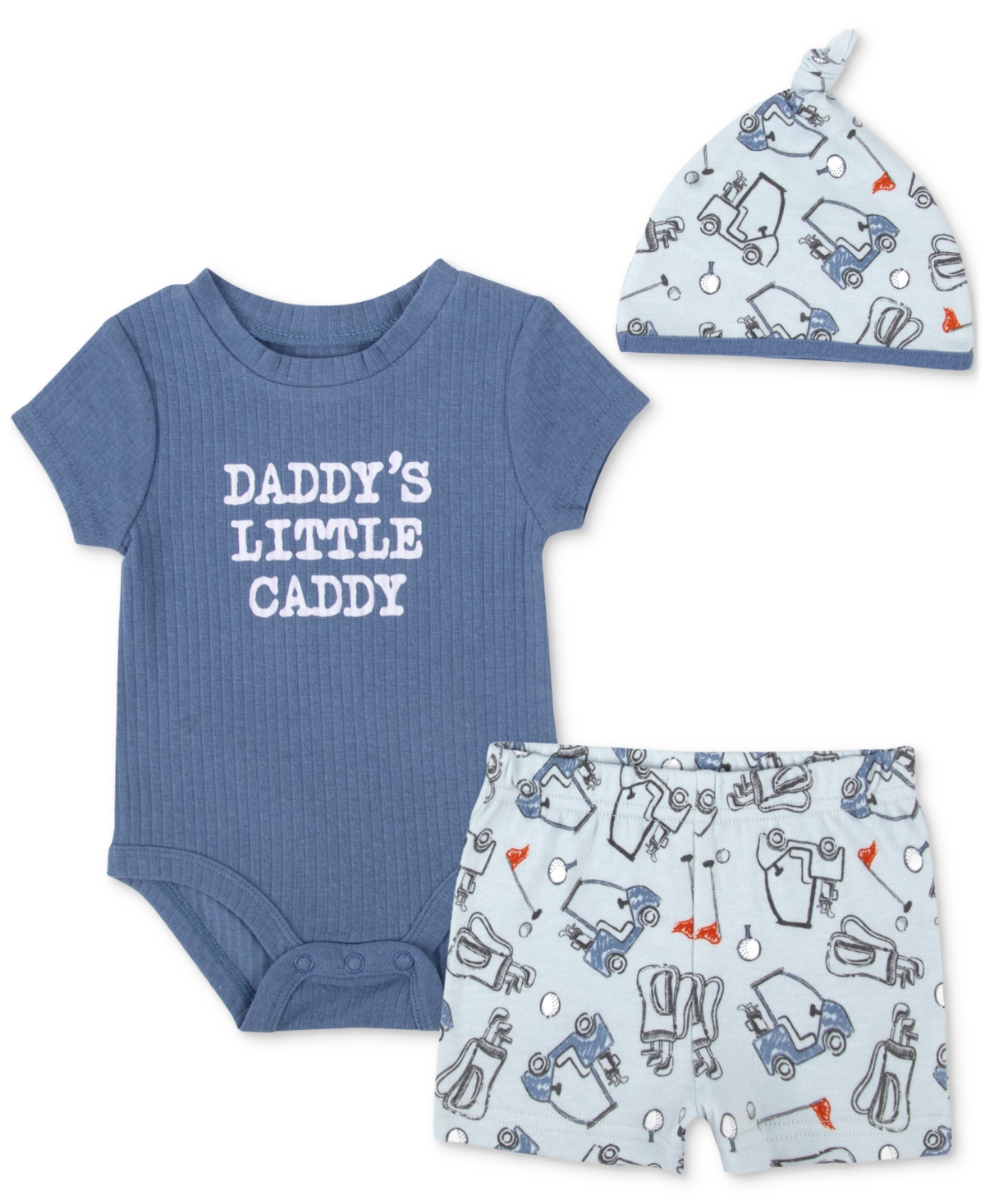 Baby Essentials Baby Boys 3-pc. Dad's Little Caddy Bodysuit, Shorts, & Hat Set In Navy