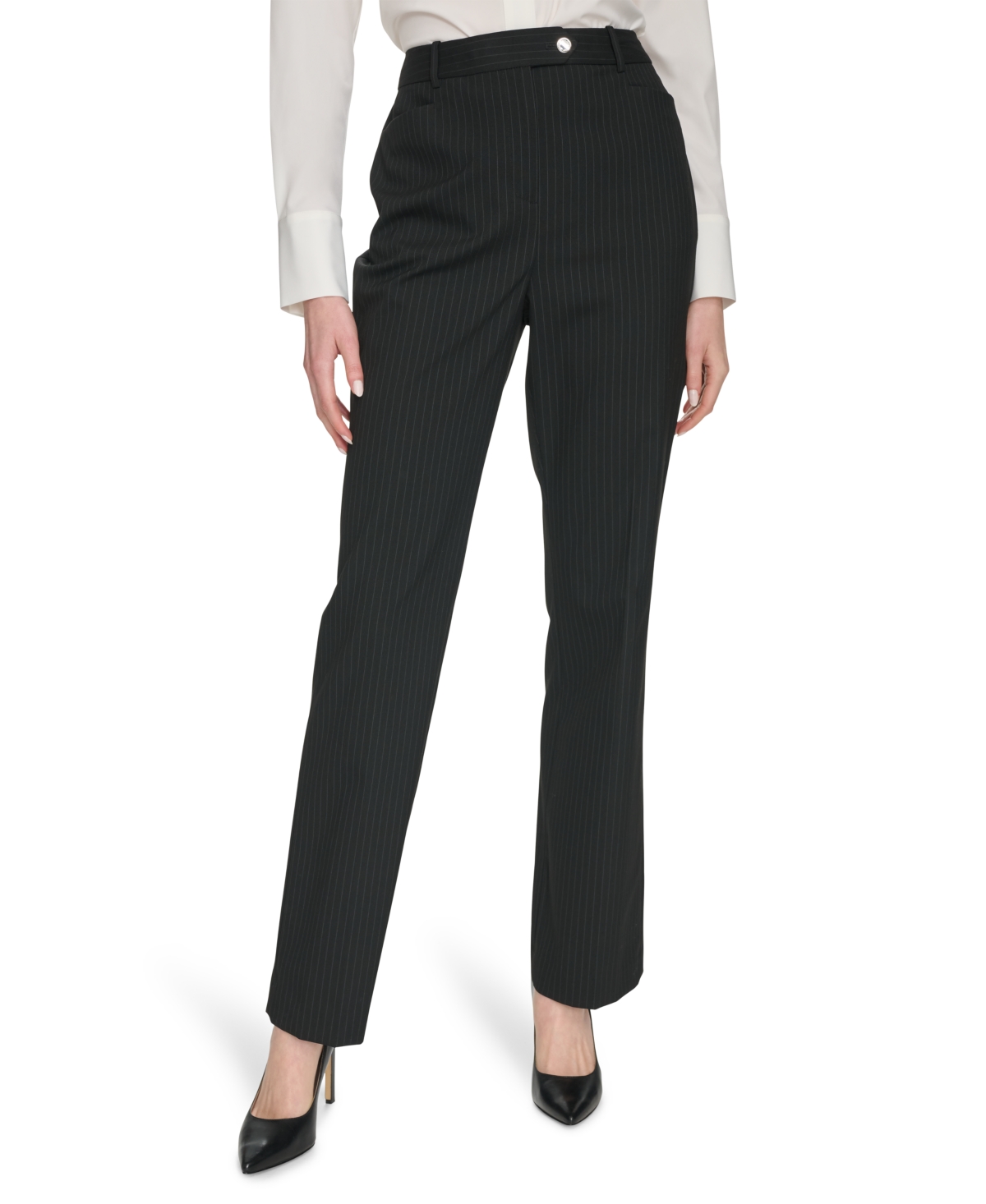 Shop Calvin Klein Women's Pinstripe Modern Fit Trousers In Black,cream