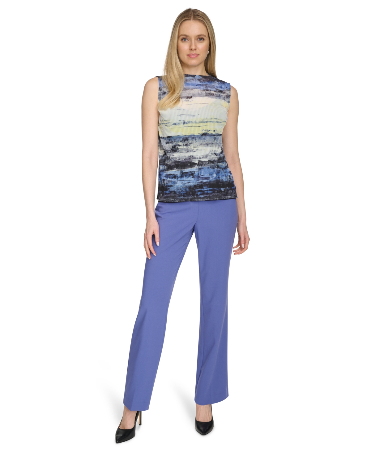 CALVIN KLEIN WOMEN'S SLEEVELESS PRINTED MESH TOP 