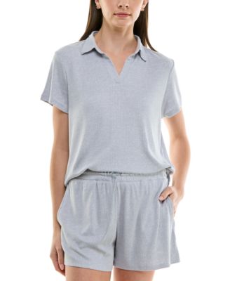 Women's Ribbed Short-Sleeve Henley Pajama Set
