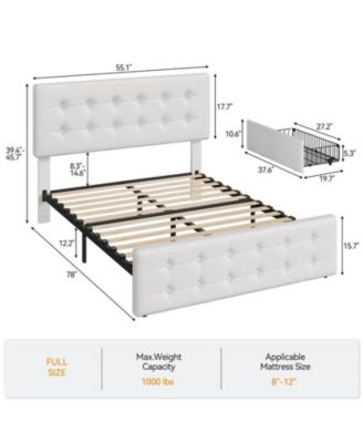 Full Size Bed Frame with 4 Storage Drawers and Headboard, Faux Leather Upholstered Platform Bed Frame with Wooden Slats Support, Button Tufted Design, No Box Spring Needed