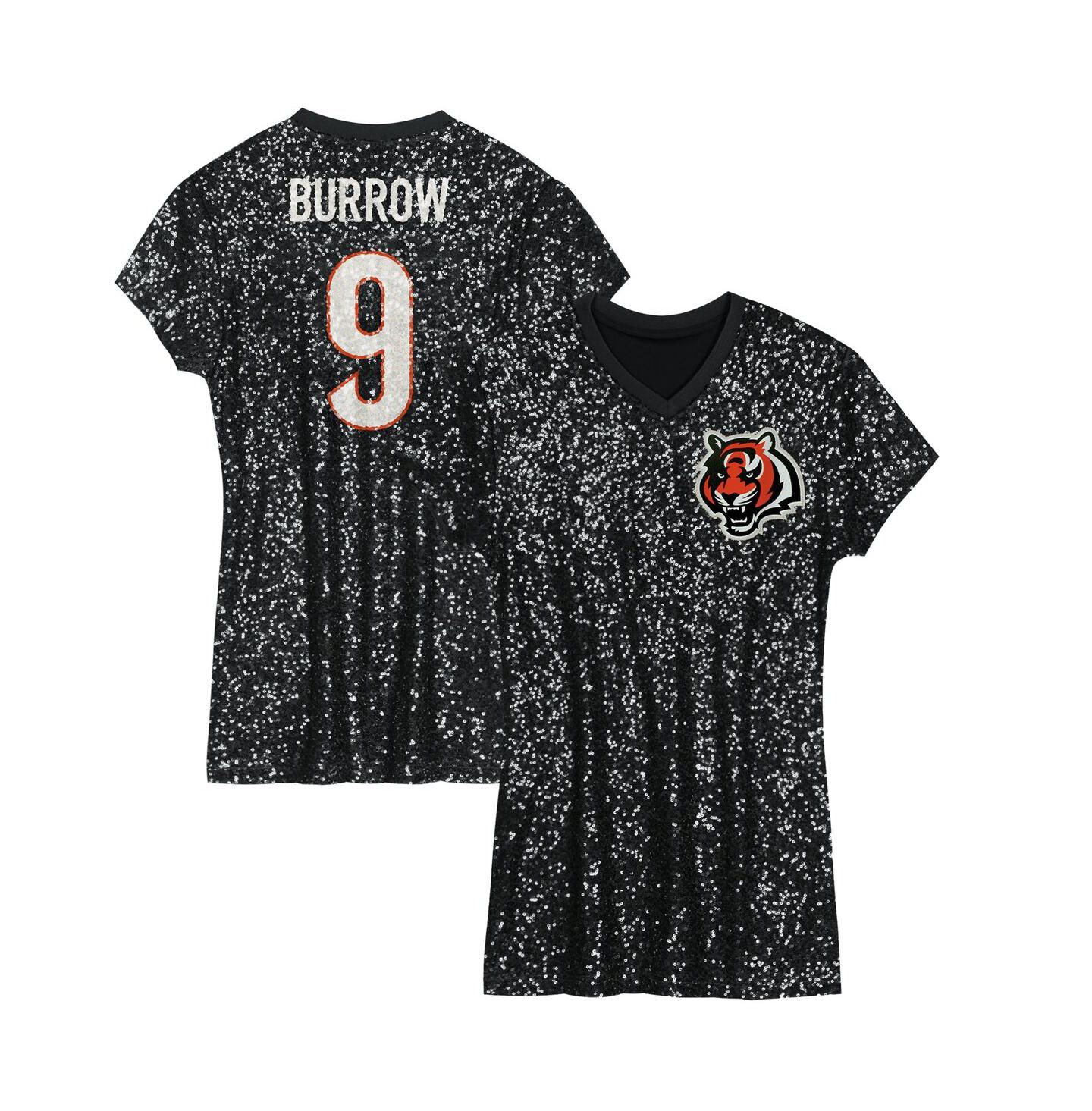 Платье Outerstuff Joe Burrow Black Cincinnati Bengals Sequin Player Name & Number V-Neck Dress для девочек — фото 1