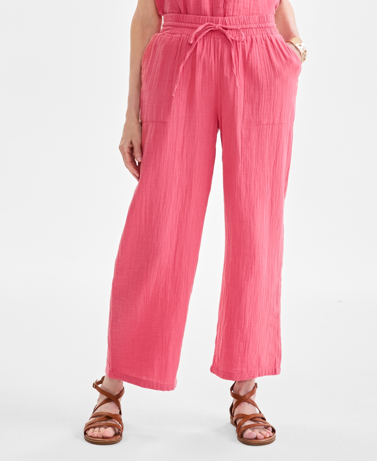 STYLE & CO WOMEN'S COTTON GAUZE WIDE-LEG PANTS, CREATED FOR MACY'S 