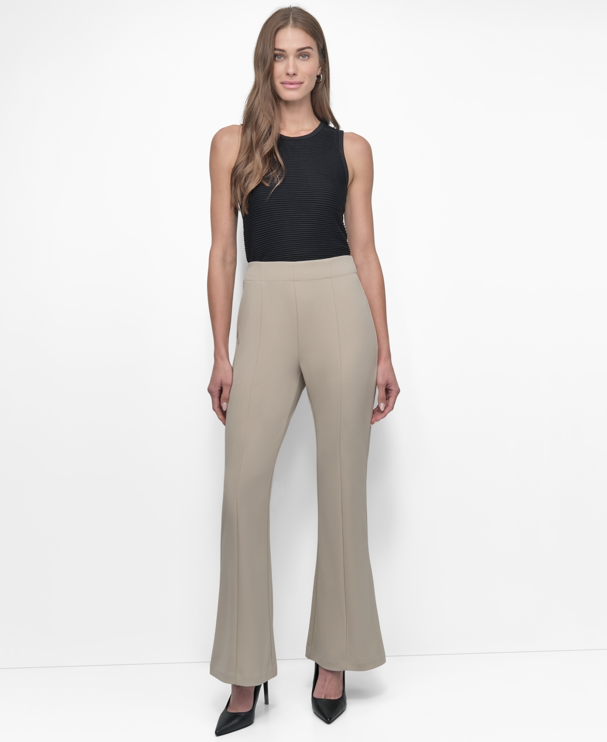 Dkny Women's Front-seam Pull-on Trousers In Pebble