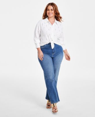 Plus Size Love-Script Metallic-Print Blouse