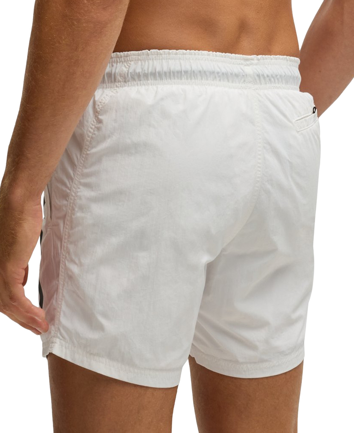 Hugo Boss Boss By  Men's Vertical-logo Quick-dry Poplin Swim Shorts In White