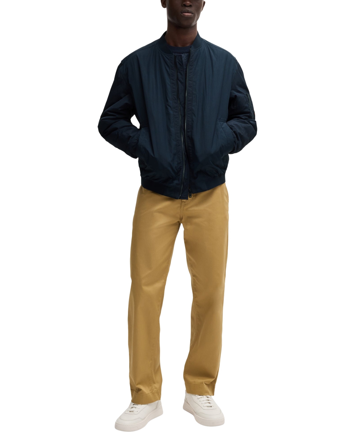 Hugo Boss Boss By  Men's Logo Badge Water-repellent Bomber Jacket In Dark Blue