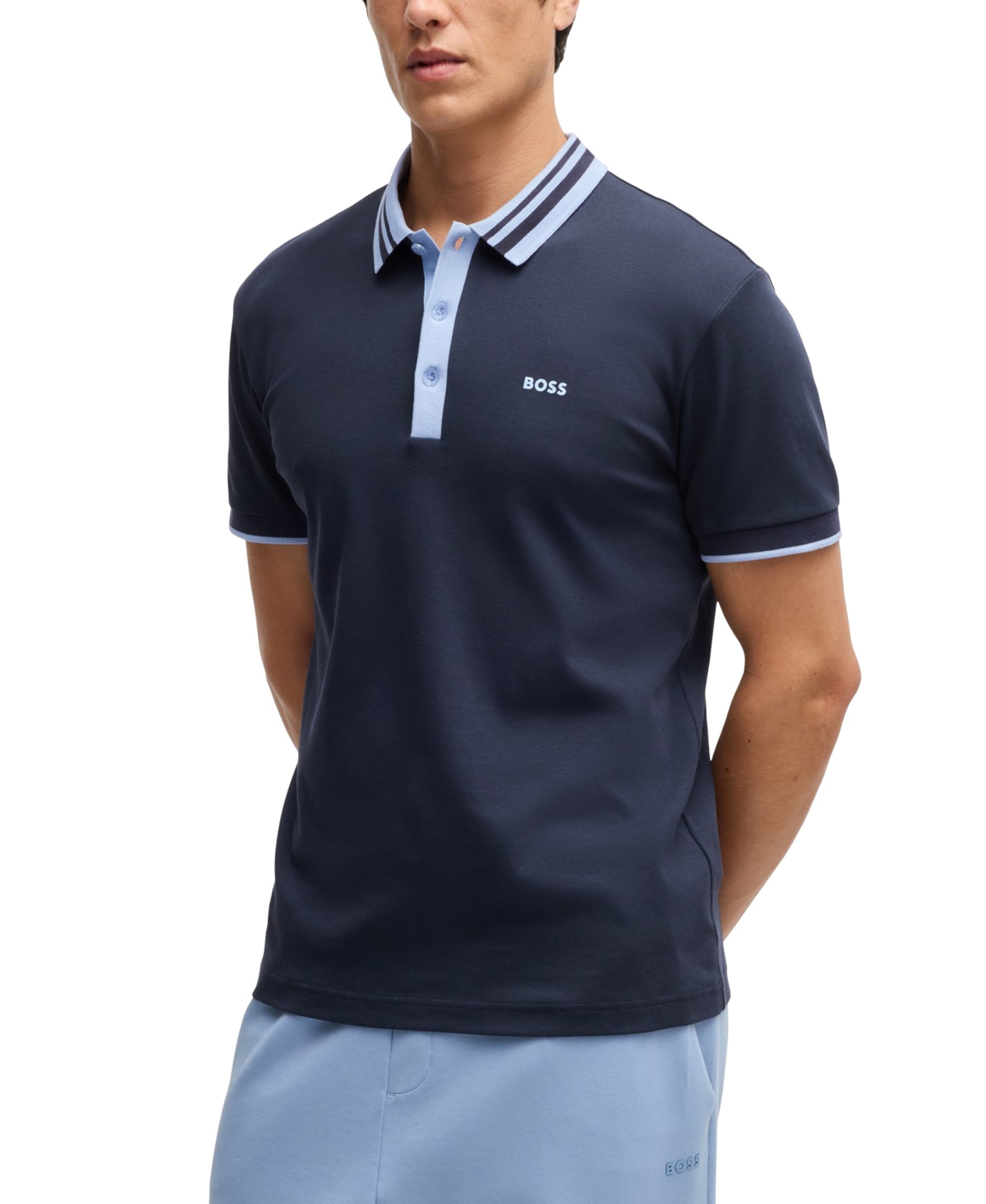 Hugo Boss Boss By  Men's Slim-fit Striped-collar Polo In Blue