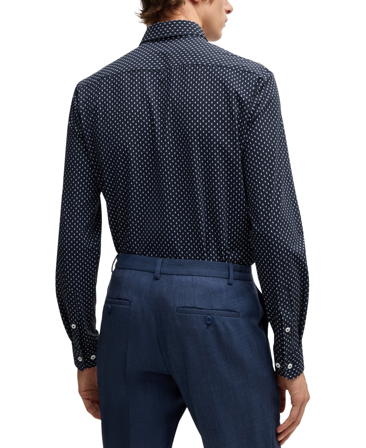 Hugo Boss Boss By  Men's Slim-fit Geometric Print Shirt In Navy