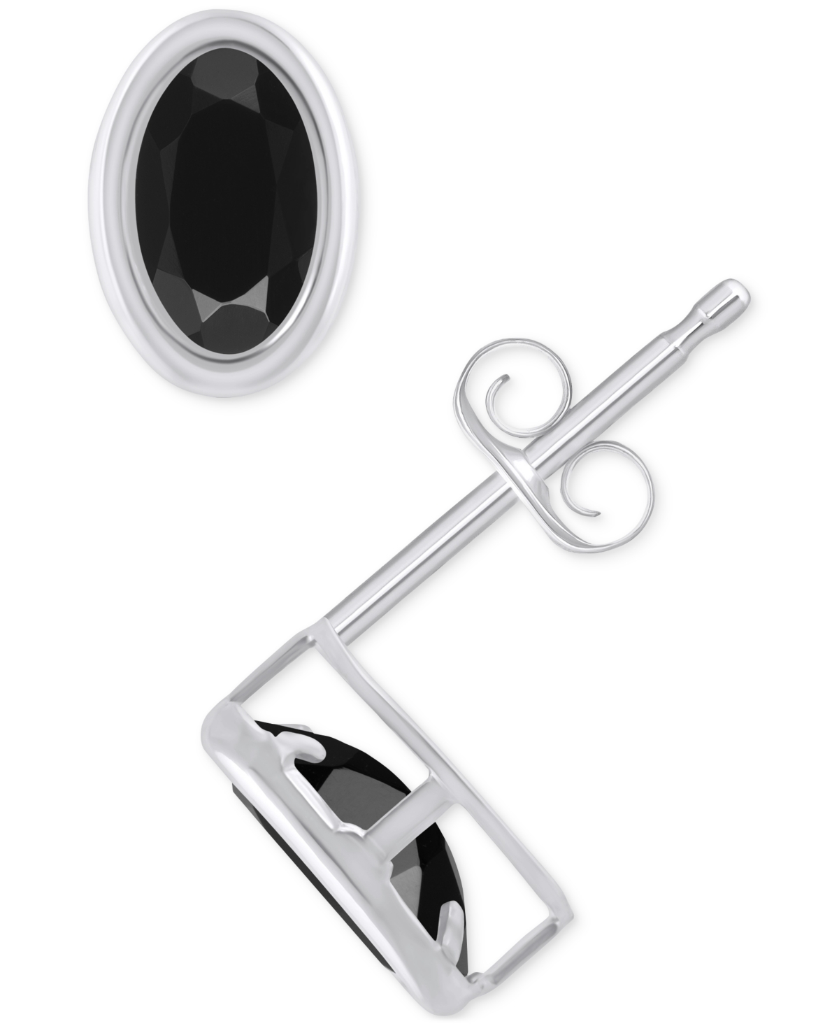 Macy's Created Sapphire Oval Stud Earrings (1-1/2 Ct. T.w.) In 10k Yellow Gold In Onyx,white Gold
