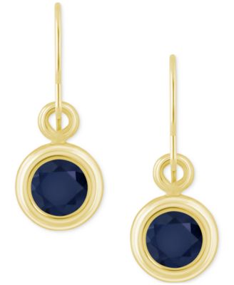Macy's - Sapphire Bezel Fish Hook Drop Earrings (3/4 ct. t.w.) in 10k Gold
