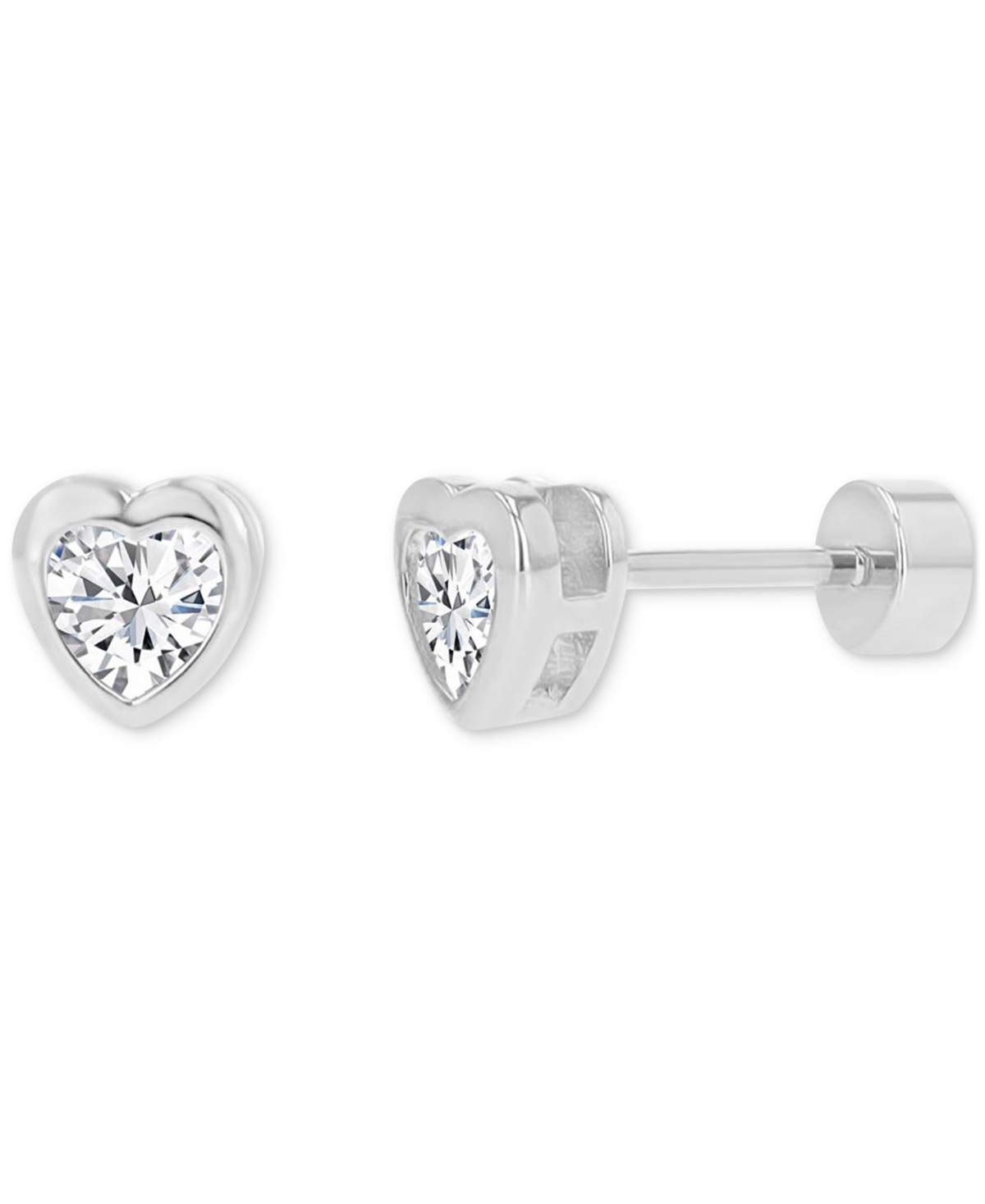 Macy's Cubic Zirconia Heart Stud Earrings (3/4 Ct. T.w.) In 14k Gold-plated Sterling Silver In Silver