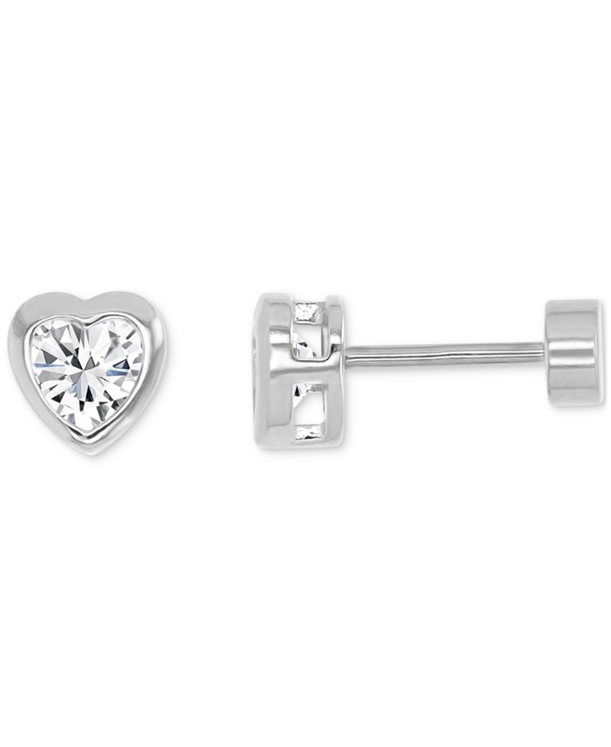 Macy's Cubic Zirconia Heart Stud Earrings (3/4 Ct. T.w.) In 14k Gold-plated Sterling Silver In Silver