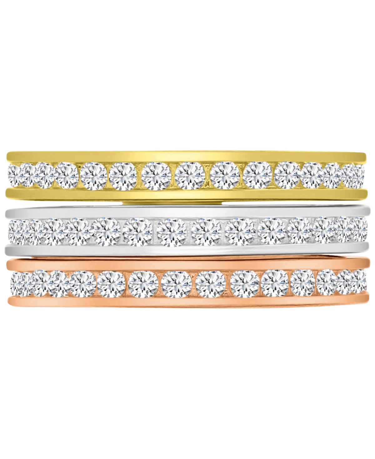 Macy's 3-pc. Set Cubic Zirconia Stack Rings (2-1/2 Ct. T.w.) In Tri-tone Sterling Silver In Multi