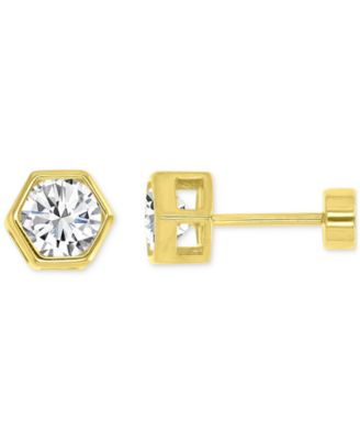 Cubic Zirconia Hexagon Stud Earrings (1-1/4 ct. t.w.) in 14k Gold-Plated Sterling Silver