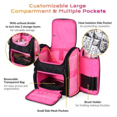 Rolling Makeup Train Case w/ Backpack Travel Barber Cosmetic Pink