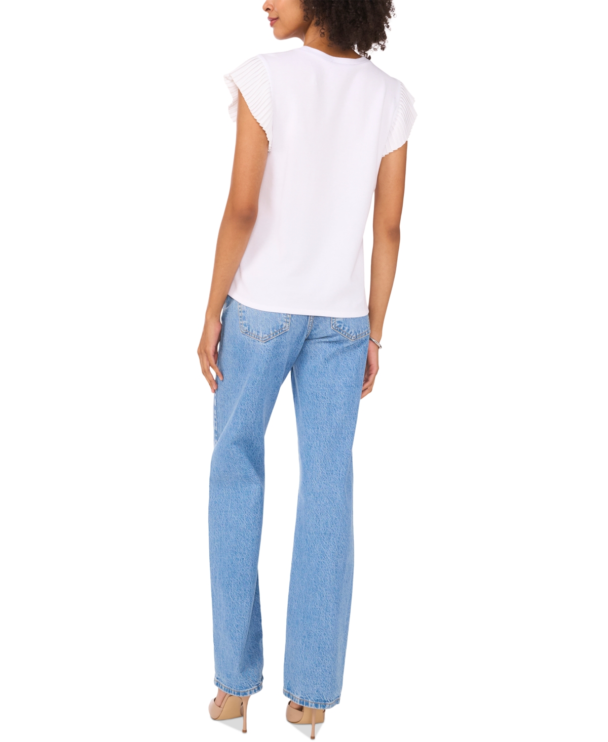 VINCE CAMUTO WOMEN'S RUFFLED-SLEEVE CREWNECK TEE 