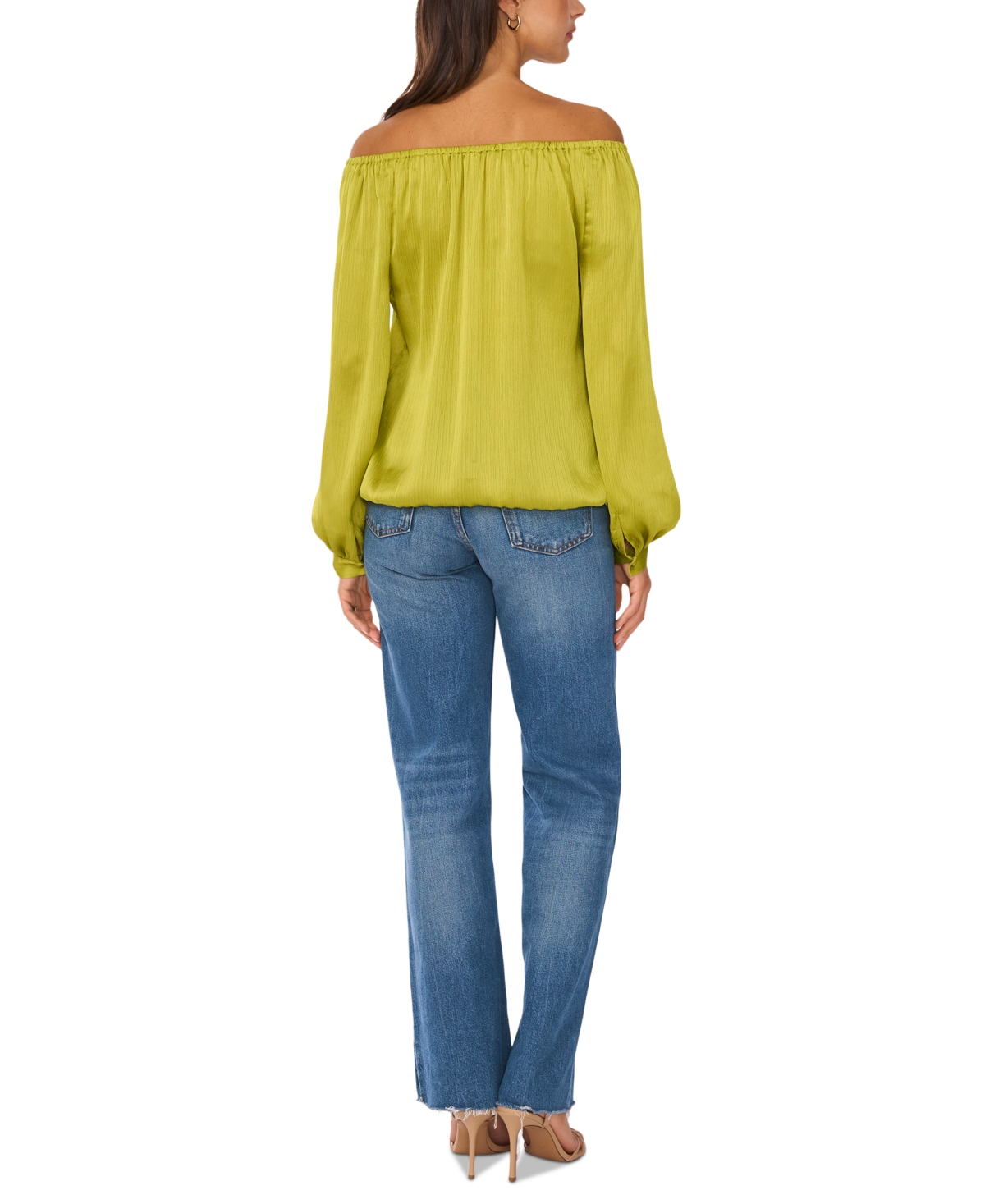 VINCE CAMUTO WOMEN'S SATIN OFF-THE-SHOULDER LONG-SLEEVE TIE-FRONT BLOUSE 