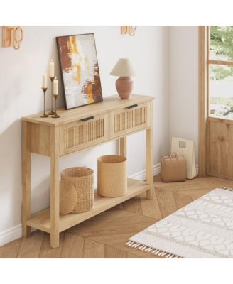 Farmhouse Entryway Table,43 Inch Wood Console Table with 2 Drawers,2 Tier Sofa Table with Storage for Living Room, Foyer Tables for Entryway