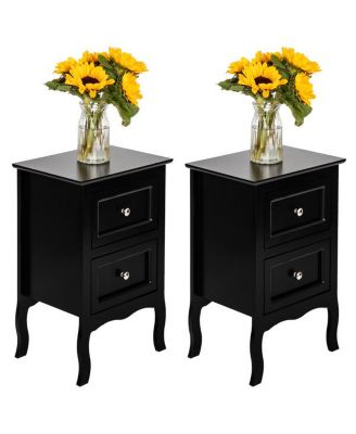 2pcs Country Style Two-Tier Night Tables Large Size Black (Same model: 46330063)
