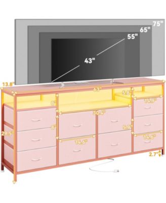 63.3 Inch Black Dresser for Bedroom, 10 Drawer Dresser TV Stand