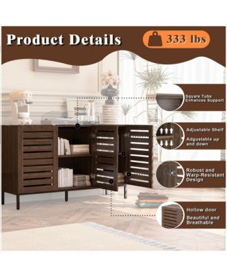 Farmhouse Sideboard Buffet Storage Cabinet with Strip Skeleton Door and Adjustable shelves, for living room dining room kitchen