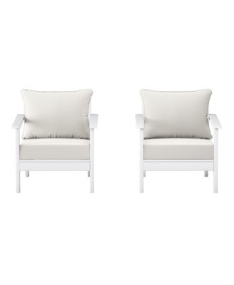 Outdoor Modern HDPE Patio White Club Chairs with Deep Seat Cushions (Set of 2)