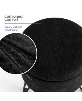 Textured Velvet Round Ottoman with Storage – Modern Foot Stool for Living Room & Bedroom