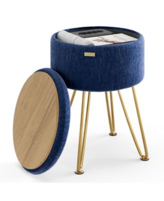 Textured Velvet Round Ottoman with Storage – Modern Foot Stool for Living Room & Bedroom