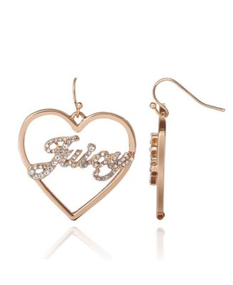 Crystal Heart Drop Script Logo Earrings
