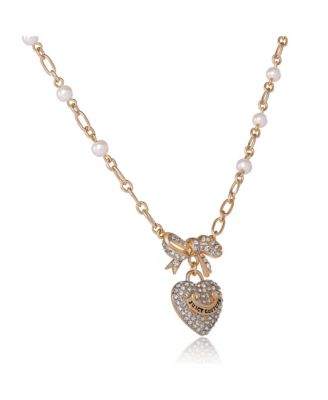 Gold-Tone Pearl Heart Pendant Necklace