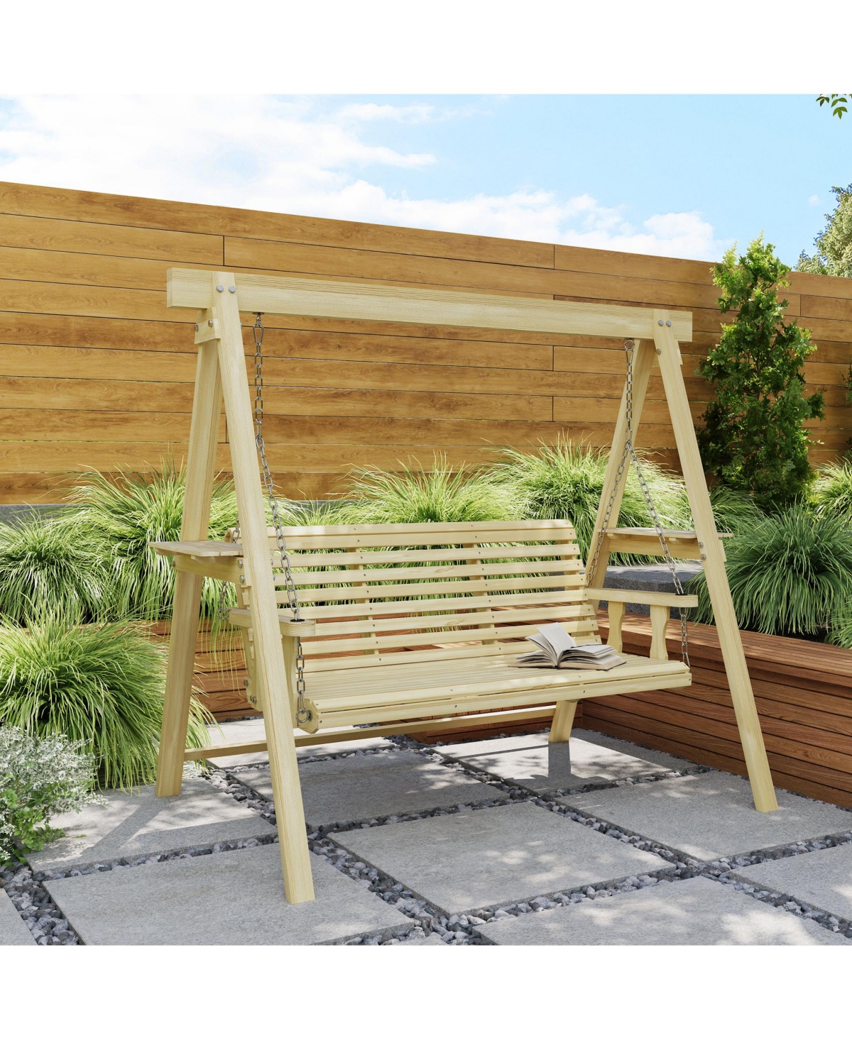 Outsunny 3 Seat Porch Swing with Sd and Side Tables,