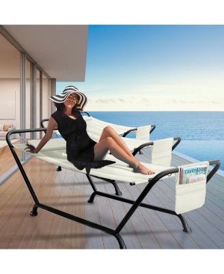 Cozy Hammock Bed- Patio Hammock with Stand w/Pillow and Storage Pockets - For Patio, Garden, Backyard, Poolside