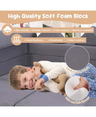 Kids Modular Play Couch Play Set with Suede Fabric Cover High-Density Foam