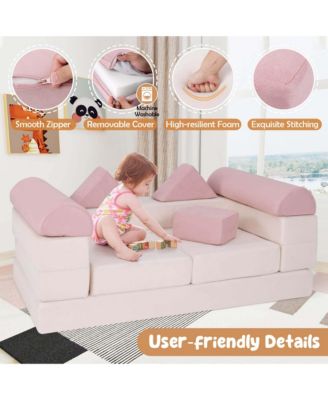 Kids Modular Play Couch Play Set with Suede Fabric Cover High-Density Foam