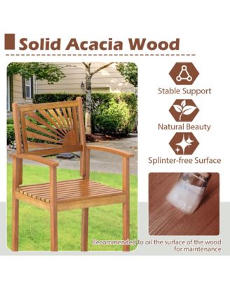 Set of 4 Outdoor Acacia Wood Bar Stools Bar Height Patio Chairs w/ Backrests